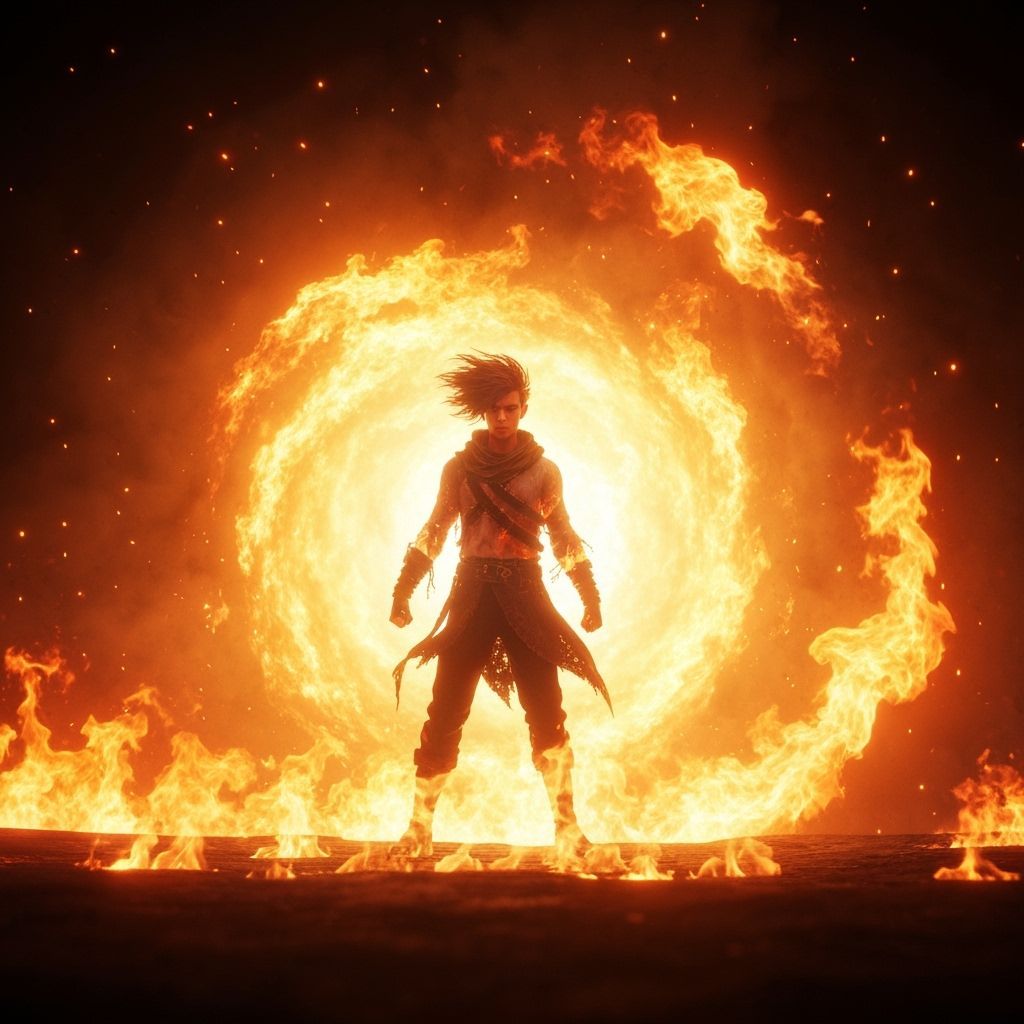 Figure Engulfed in Flames: A Digital Inferno