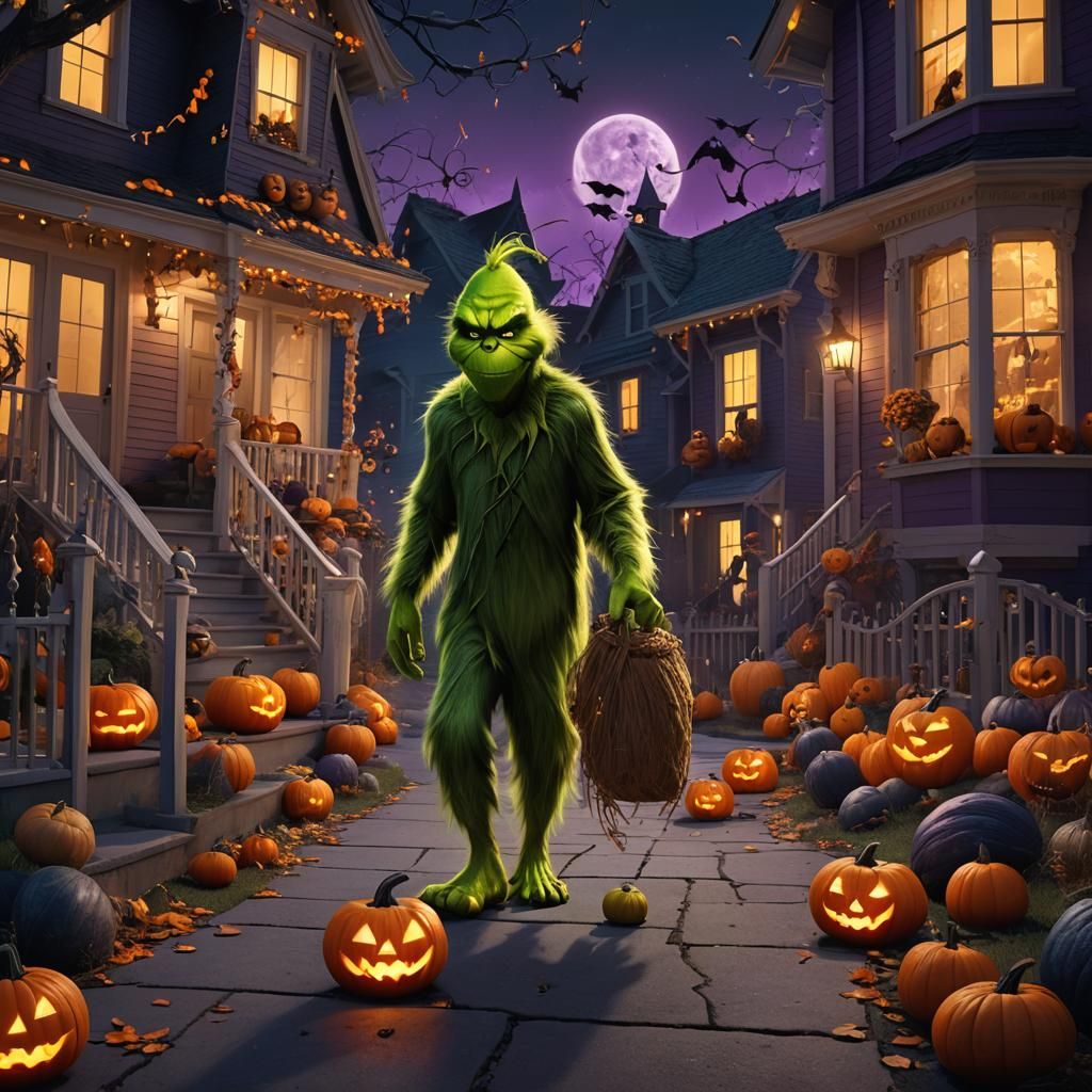 Grinch Stealing Halloween Decorations: Fantastical Matte Pai...