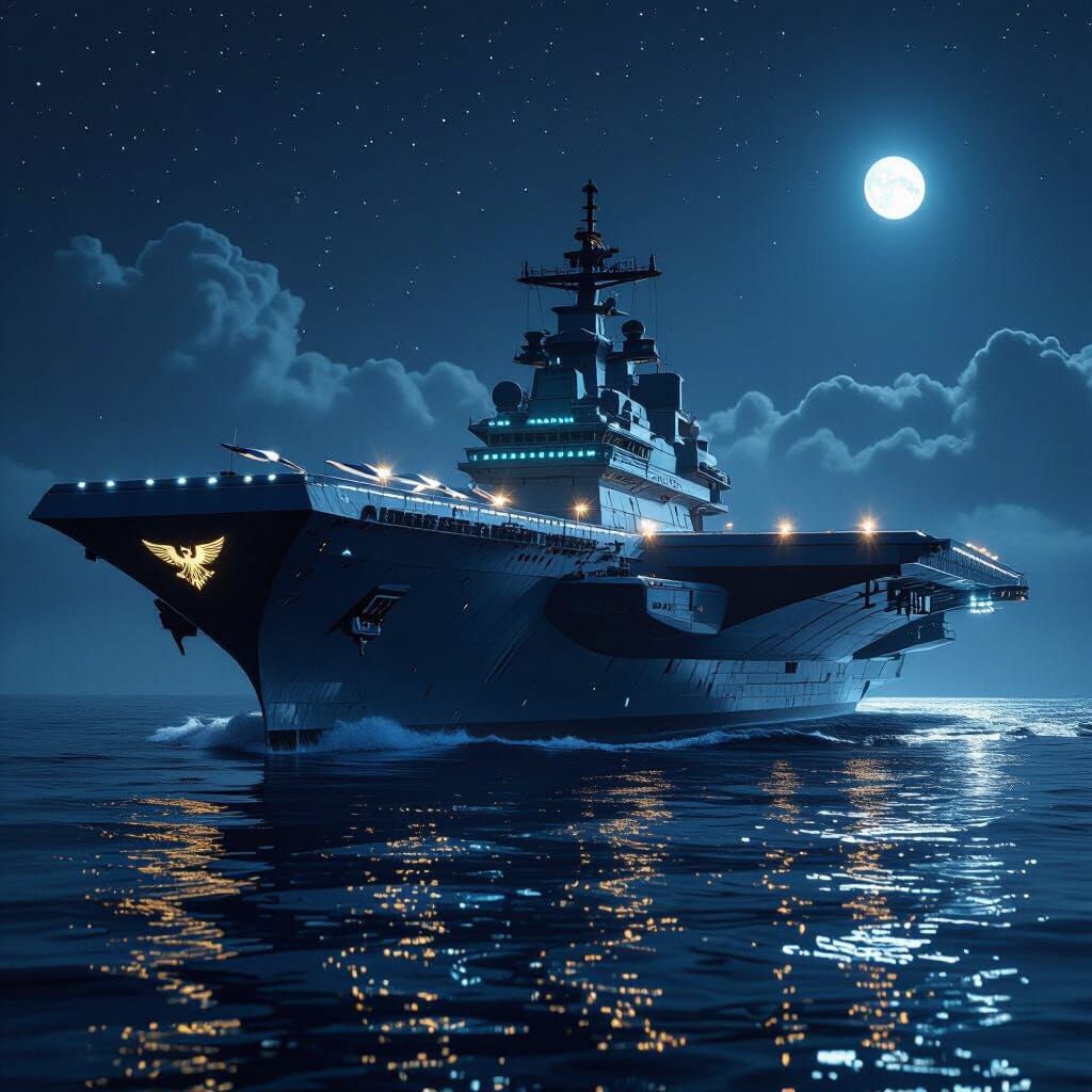 Futuristic Europa Aircraft Carrier in Moonlit Ocean