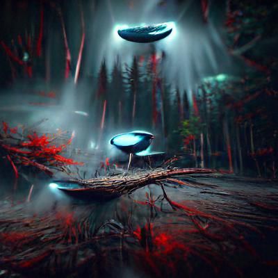 UFO Landing in Dark Forest: 8K 3D Concept Art