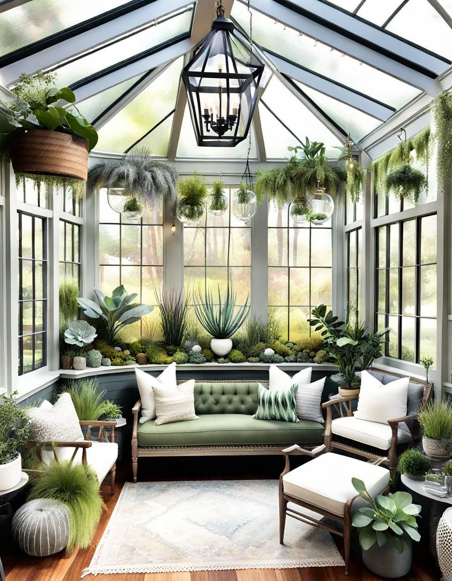 Boho Chic Terrarium Sun Room in Watercolor