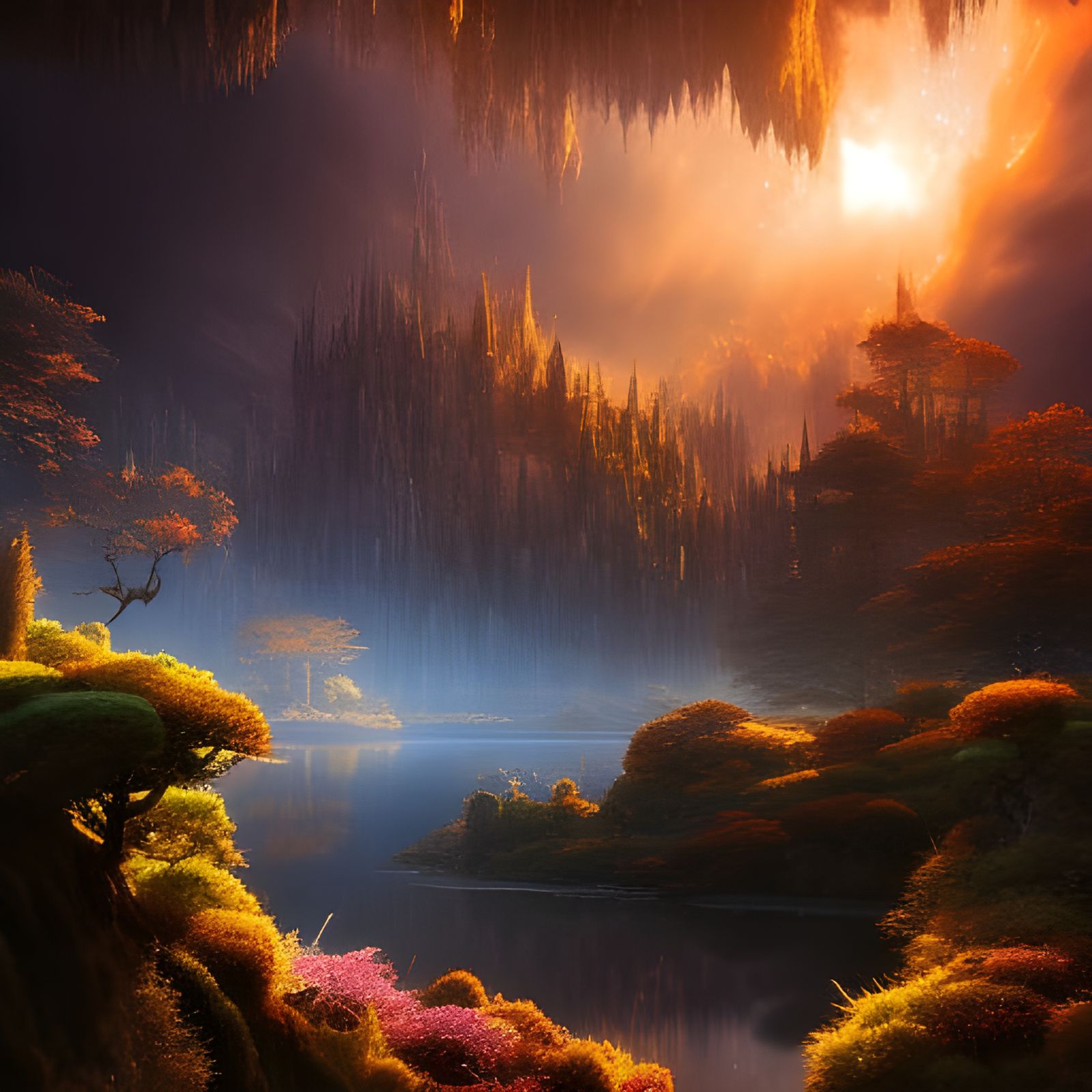 Magical Mushroom Metropolis in Lightning Storm Wonderland