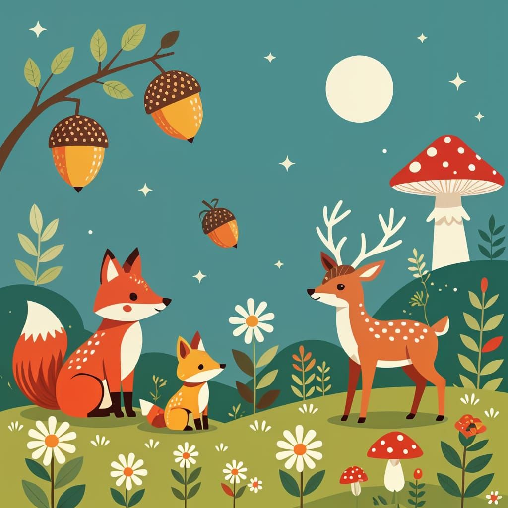 Scandinavian Digital Painting: Woodland Animals and Nature