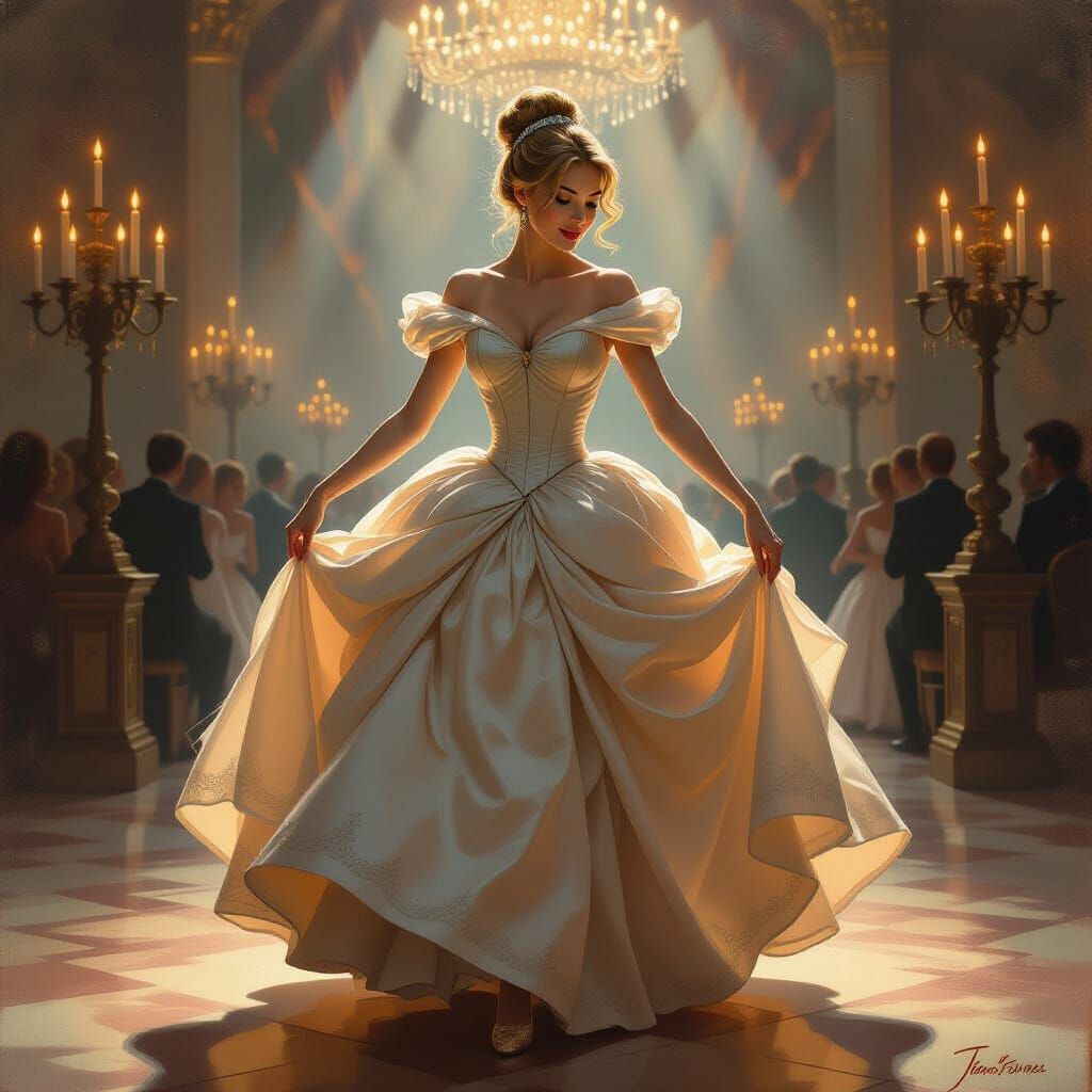 Cinderella Dancing in Luminous Oil Painting Style