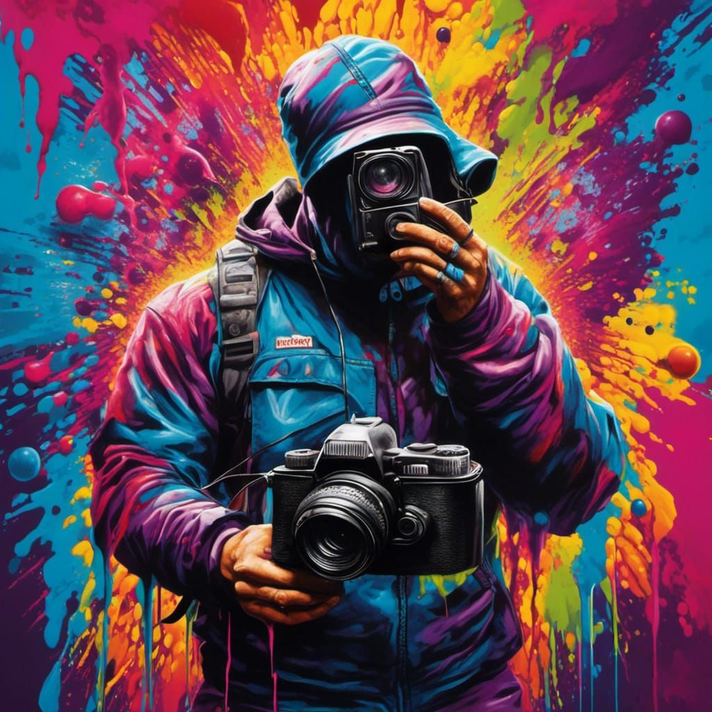 Graffiti Character with Camera in Splash Art Style