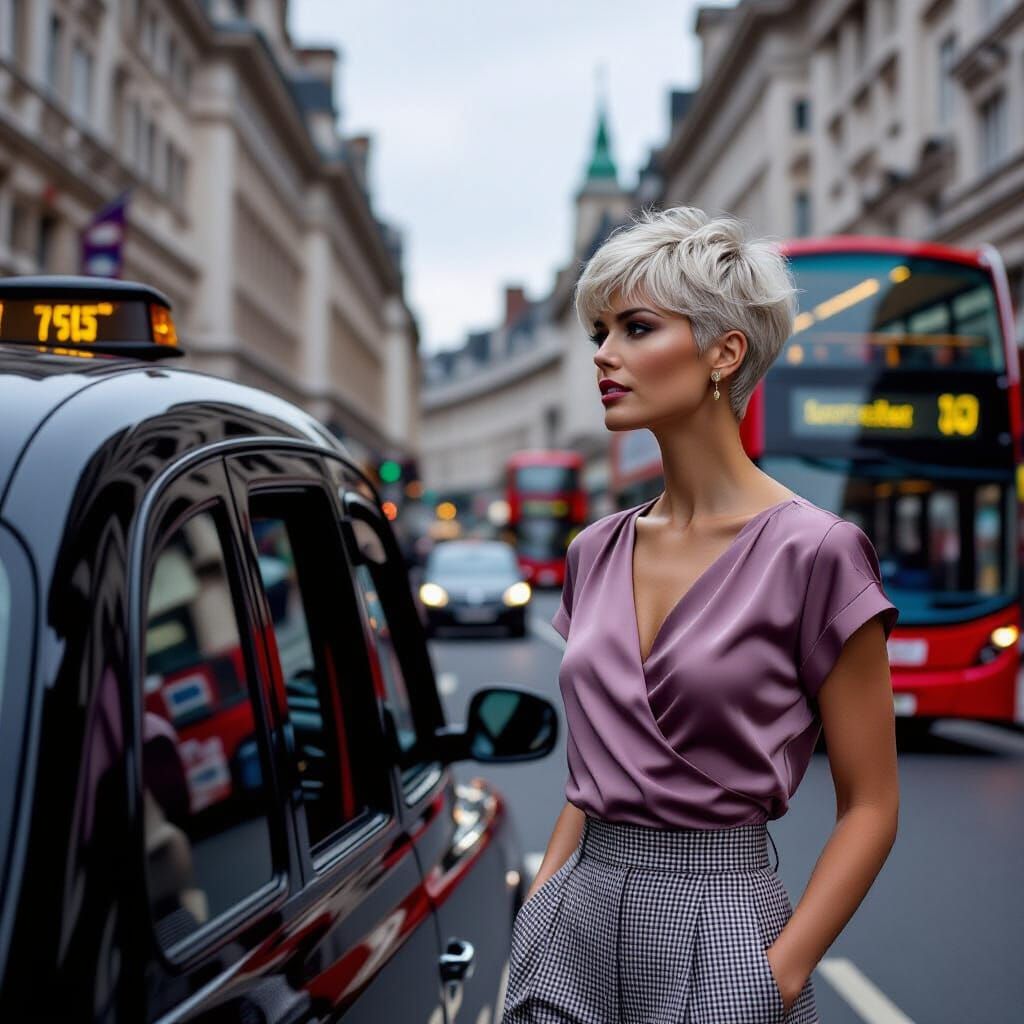 Woman Hailing London Taxi in Piccadilly Circus