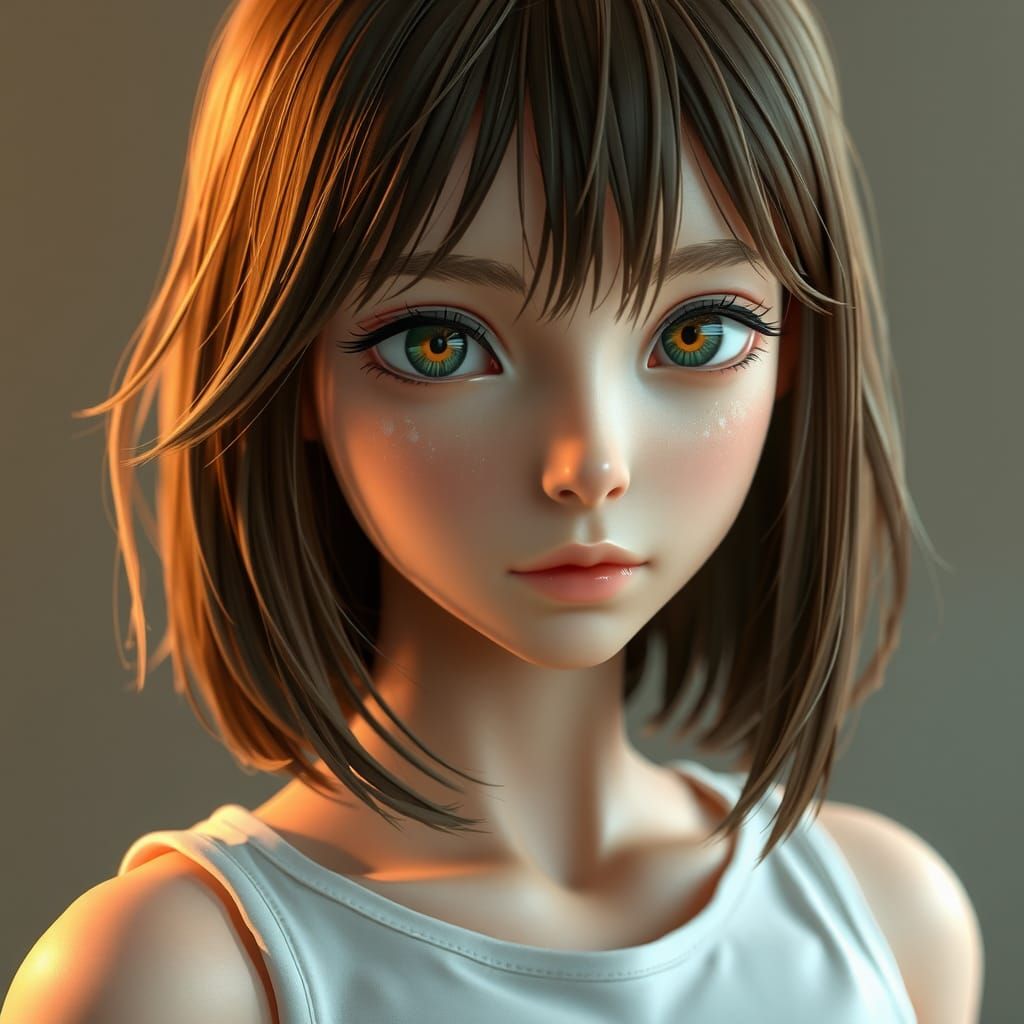 Anime-Inspired 3D Girl with Brown Hair and Hazel Eyes