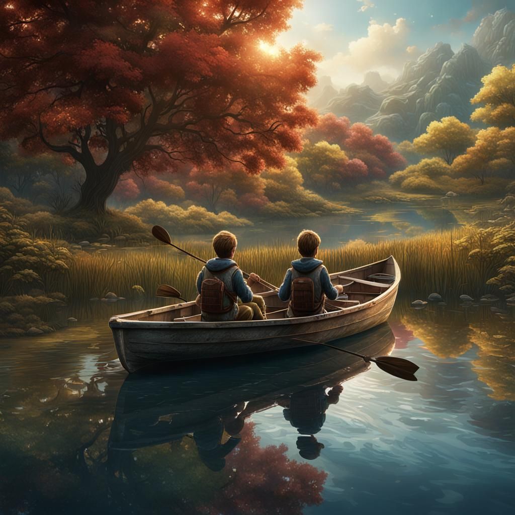 Brothers Fishing on Lake: Fantasy Concept Art