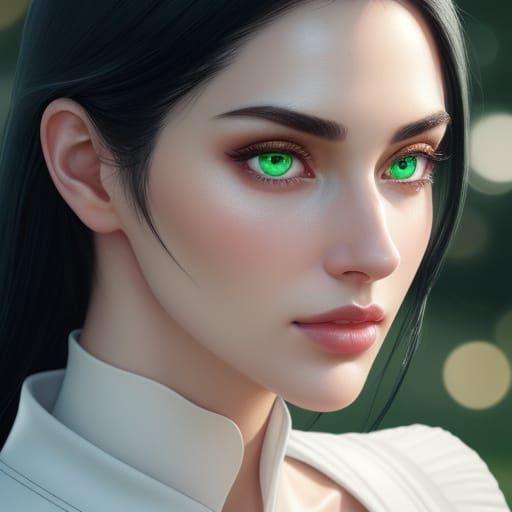 Surreal Hyper-Realistic Portrait of a Woman in a White Unifo...