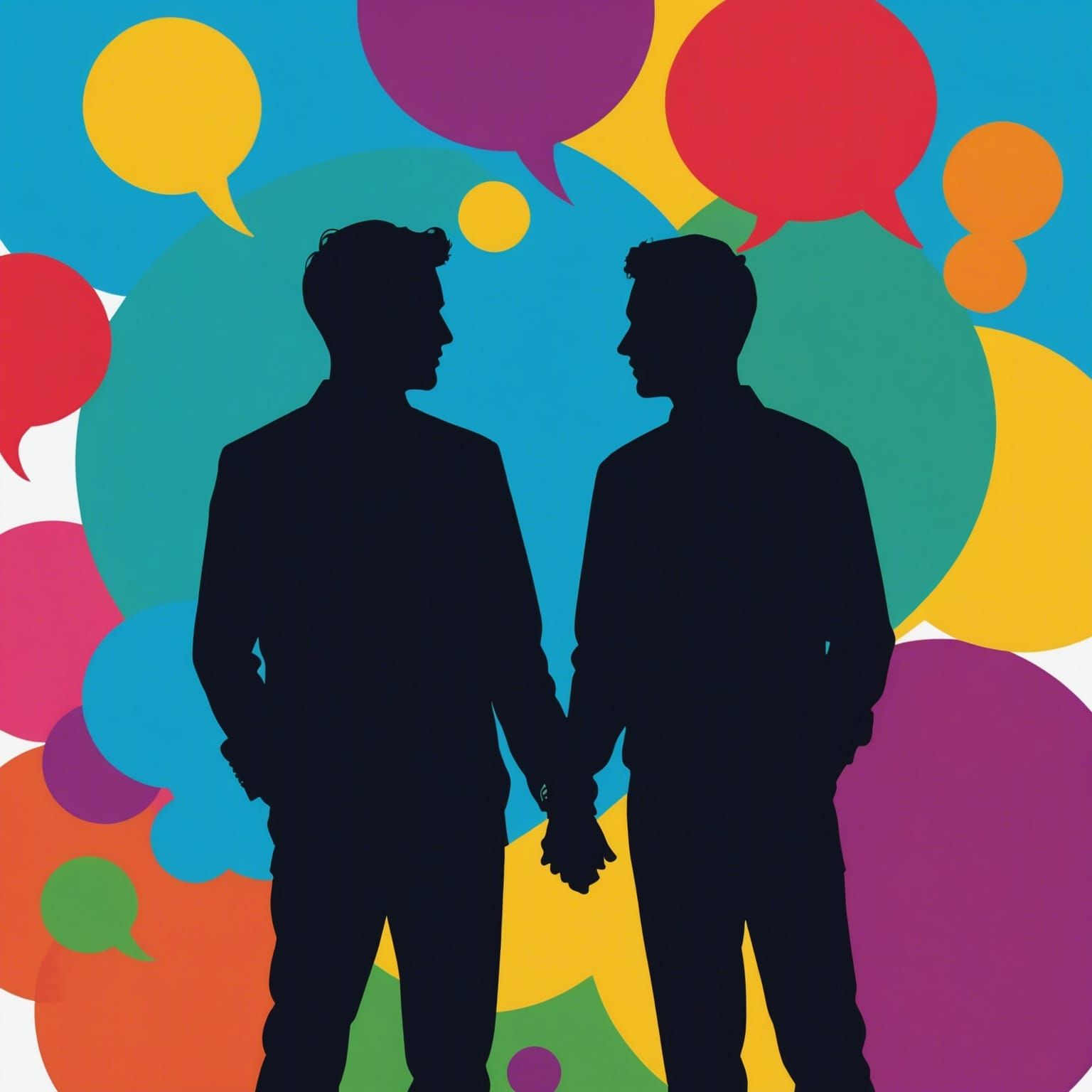 Silhouettes in Conversation: Pop Art Style Digital Image