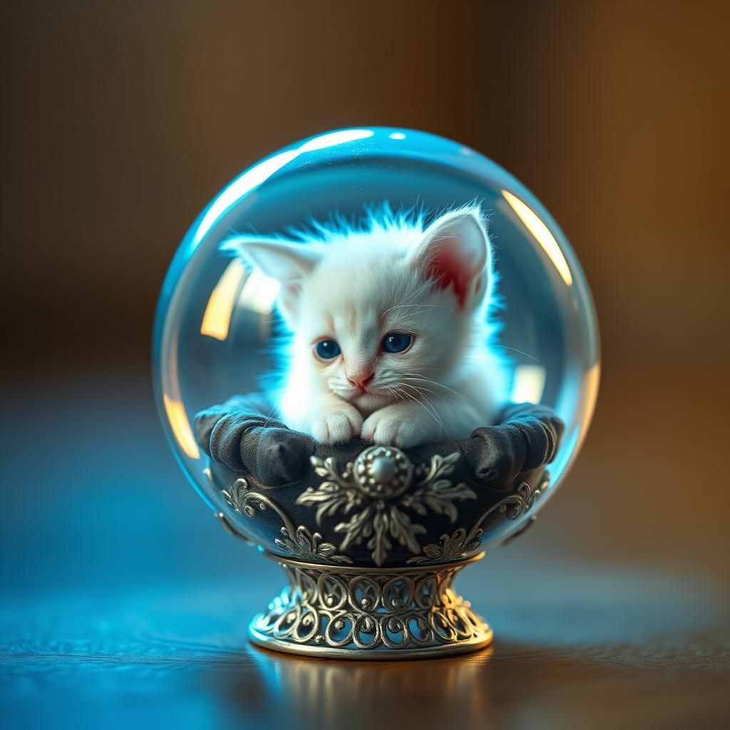 Alien Kitten in Globe: Magical Realism Macro