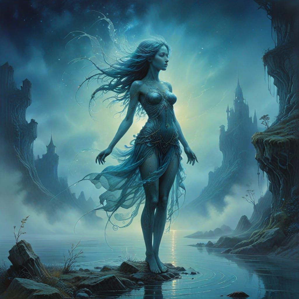 Ethereal Water Nymph in Whimsical Dreamscape