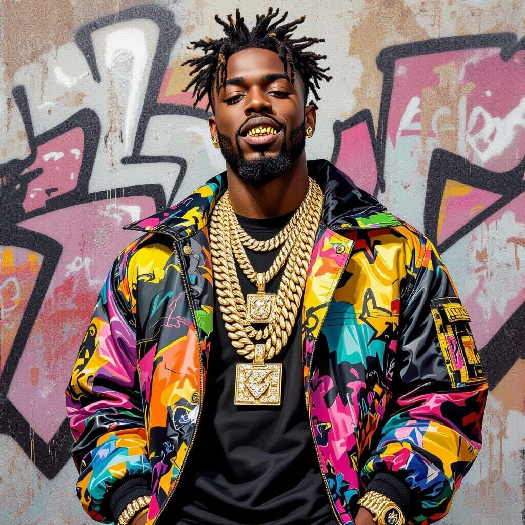 Confident Black Man in Urban Graffiti Art Style