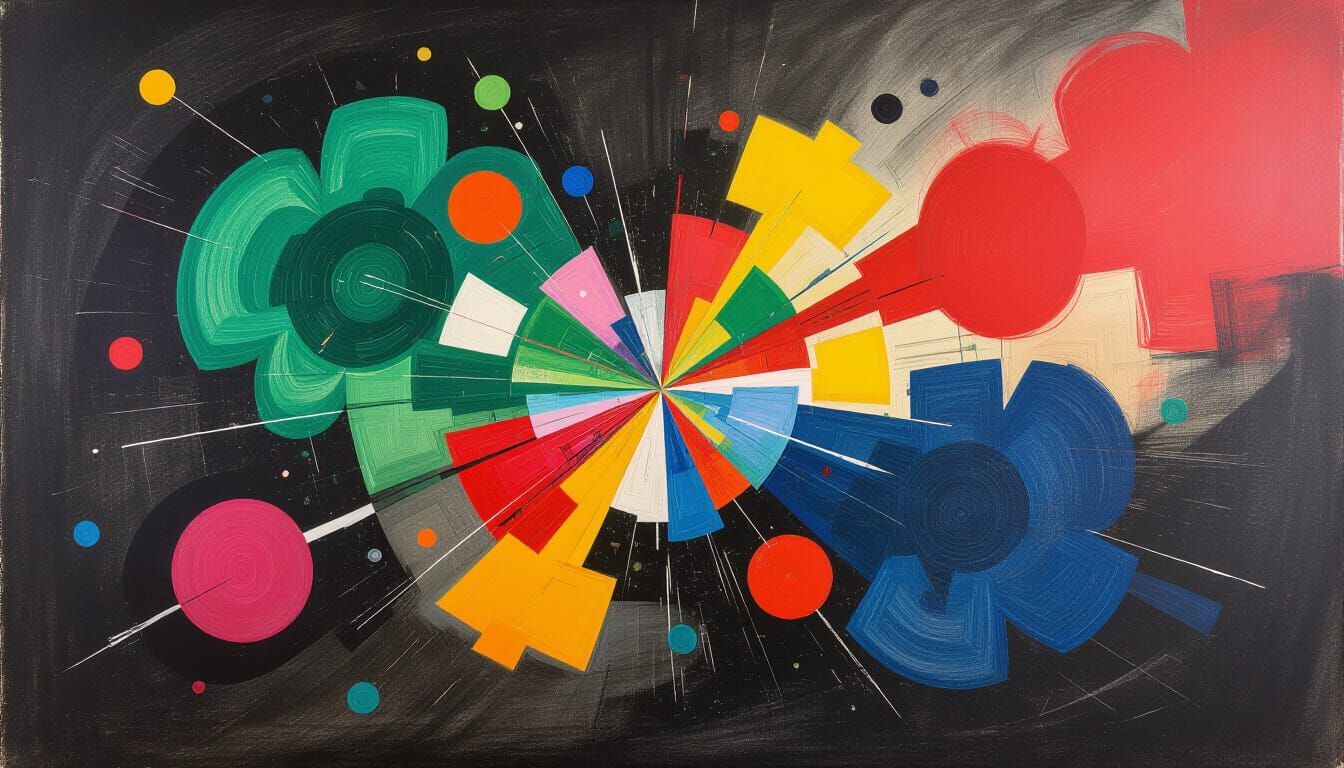 Vibrant Abstract Color Splatter in Charcoal Drawing Style