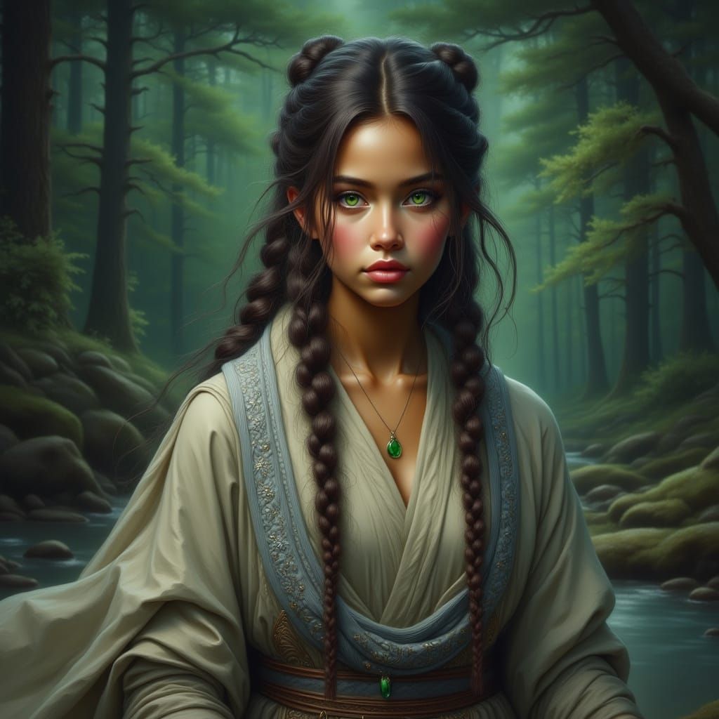 Jedi Woman in Embroidered Robe, Intense Gaze