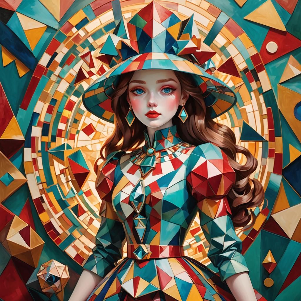 Geometric Girl in Cubist Avant-Garde Style