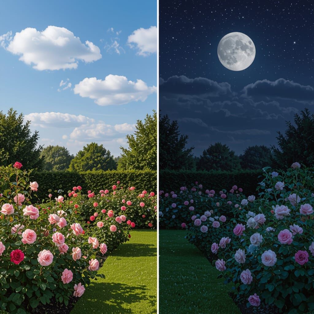 Day and Night Country Garden Split-Screen
