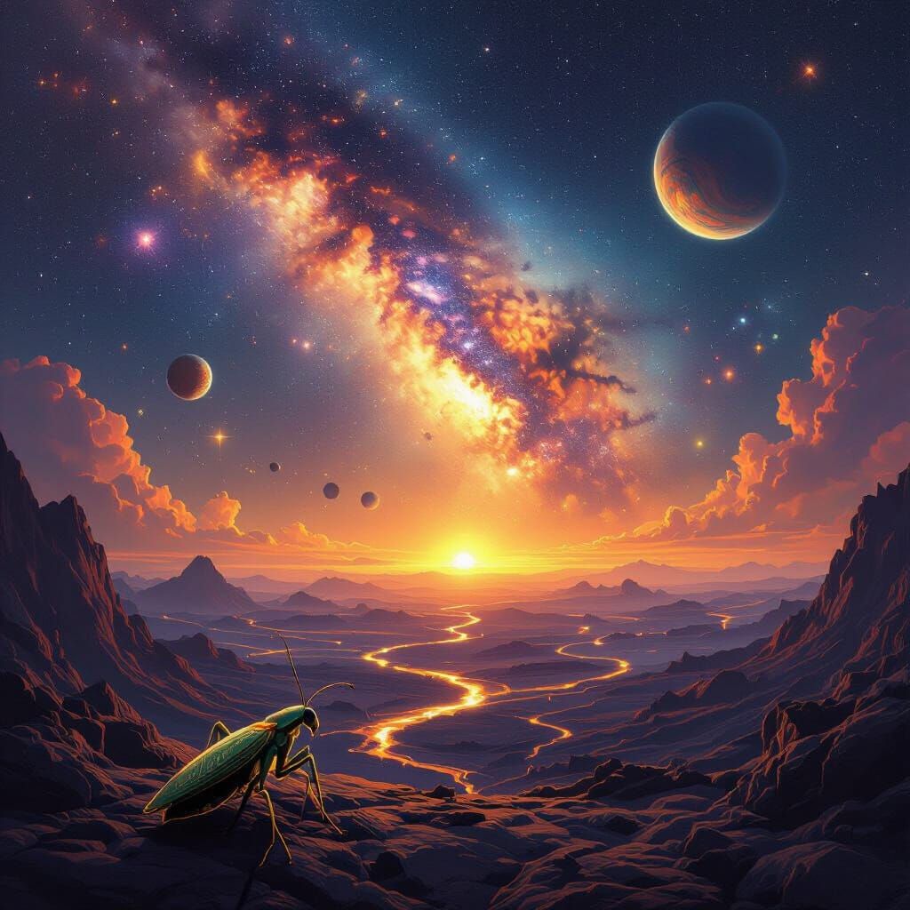 Cosmic Volcano Eruption Observed by Praying Mantis