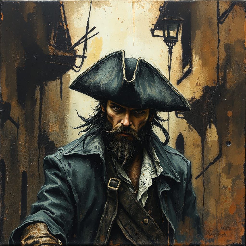 Dashing Swashbuckler in Muted Tavern Scene