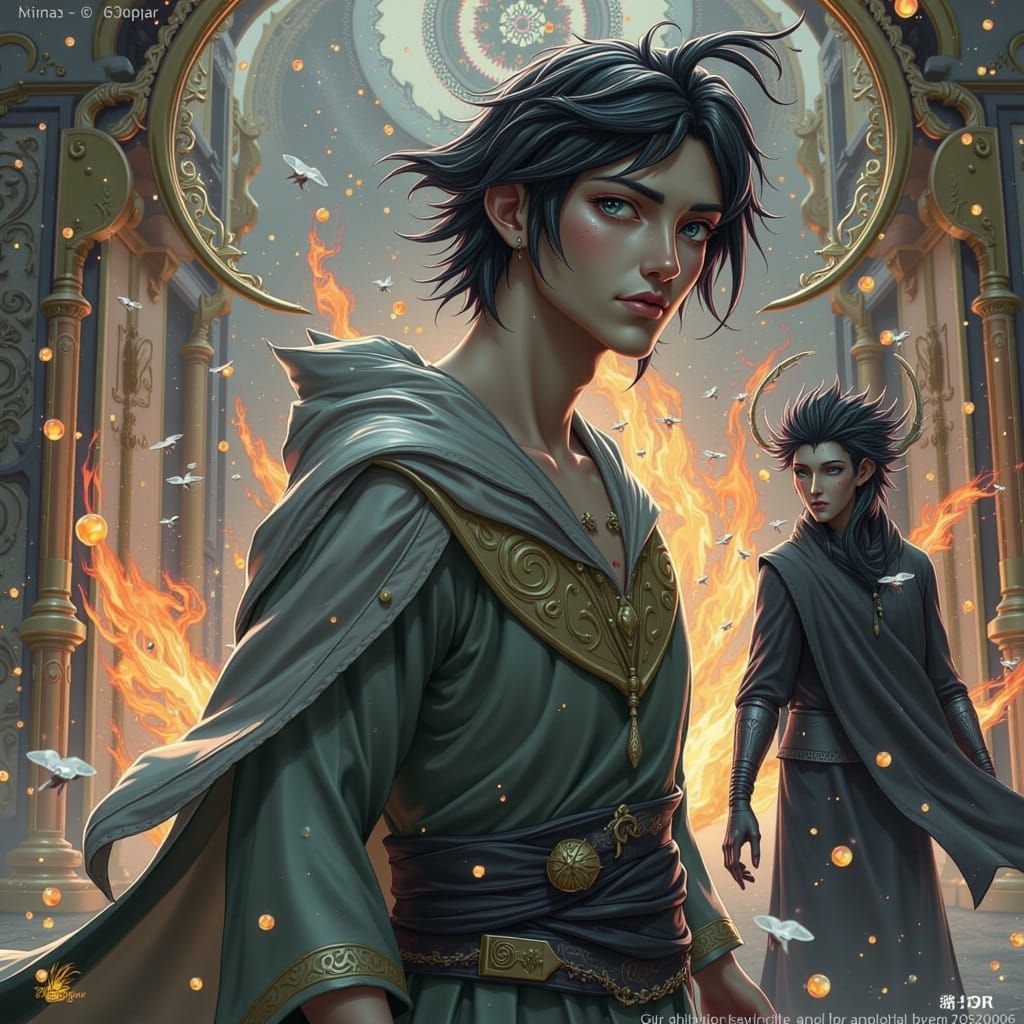 Determined Youth Amidst Ruins in Chinese Fantasy Style