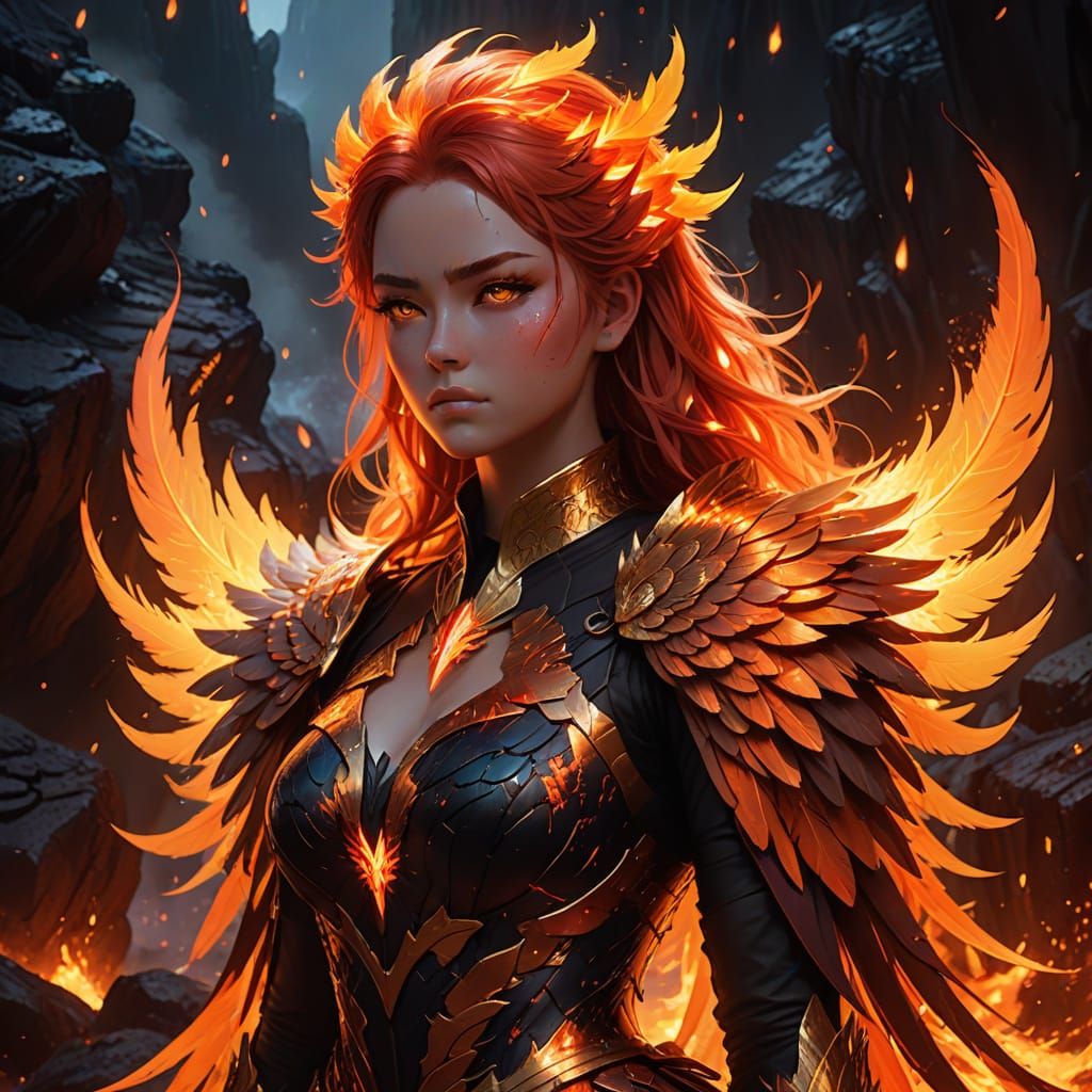 Anime Girl Portrait with Phoenix Feather Gown