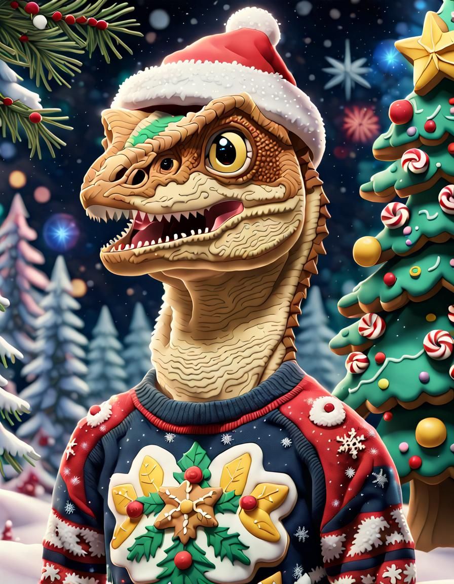 Festive Velociraptor in Pokemon Christmas Forest