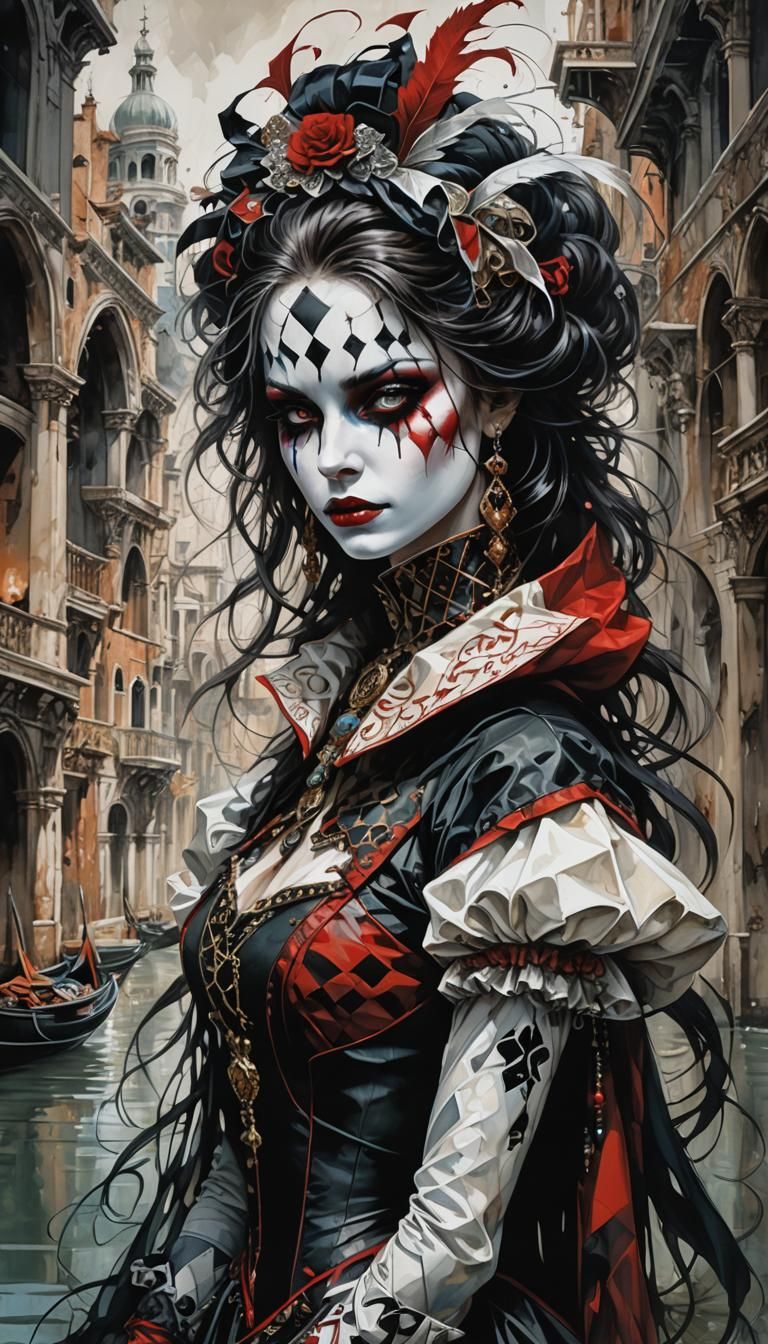 Beautiful Harlequin in Venice: Fantasy Art