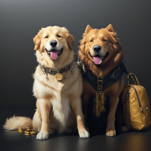 Golden Retriever Treasure Hunter in Vibrant Hyperrealism