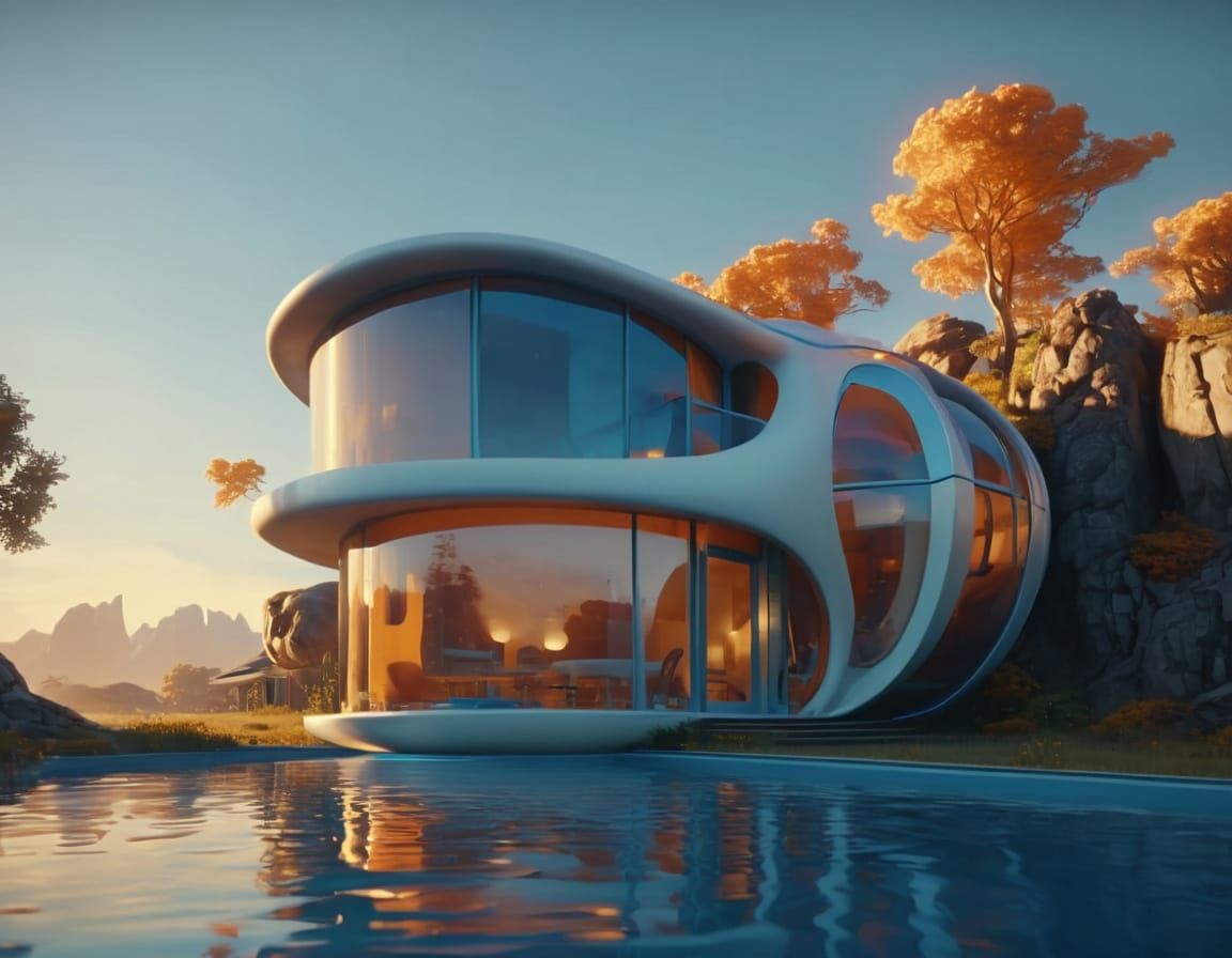 Futuristic House with Irregular Design in Oil Painting Style