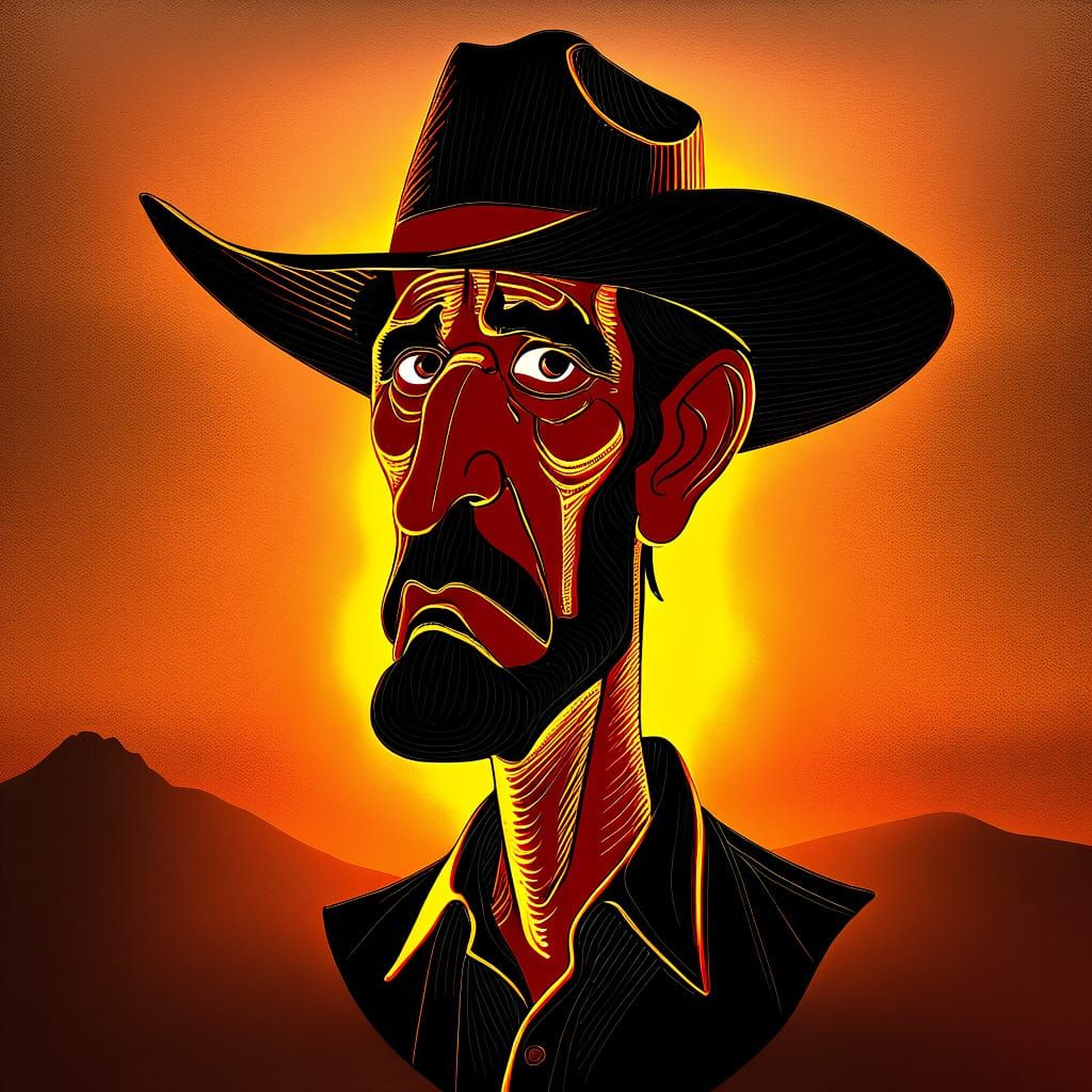 Cowboy at Sunset in High Desert Oil Painting