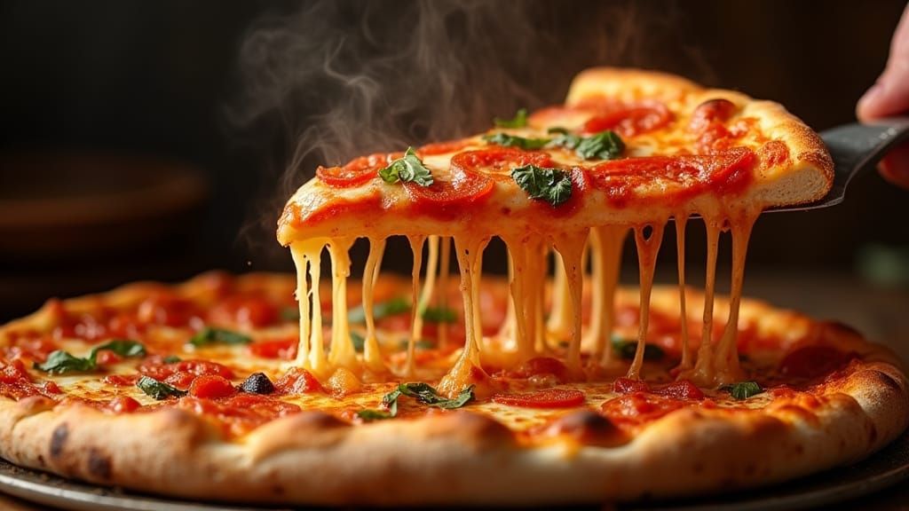 Delicious Pizza Slice with Melting Mozzarella