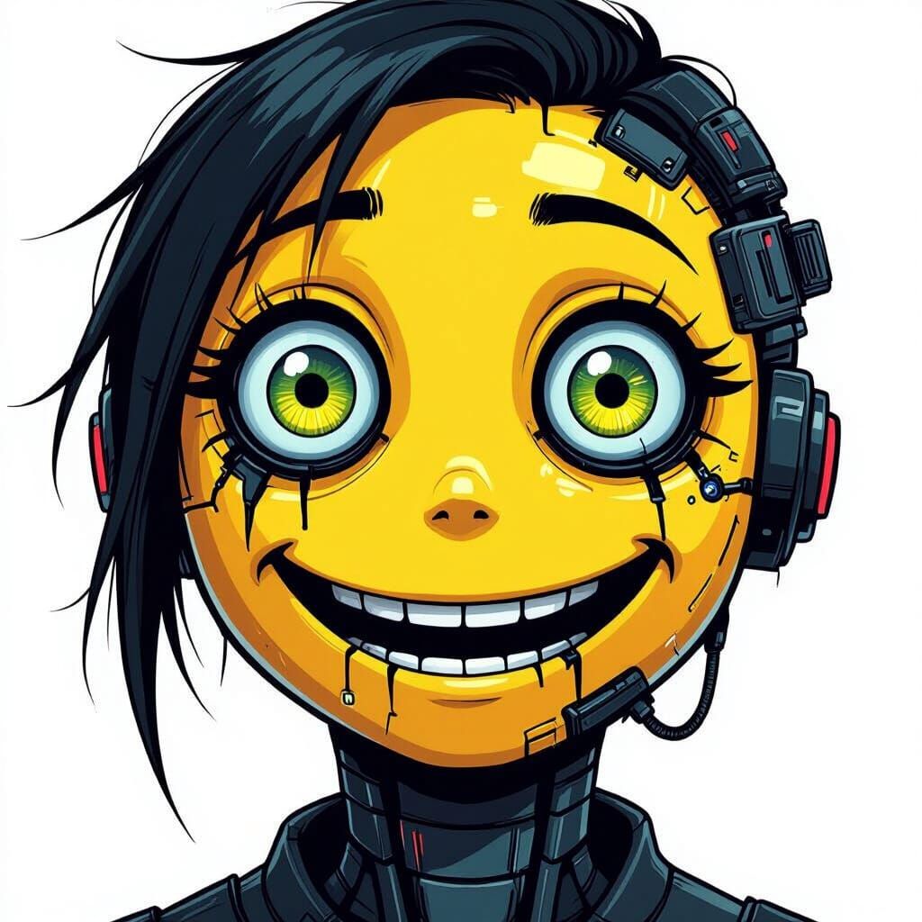 Cyberpunk Smiley Cartoon Woman