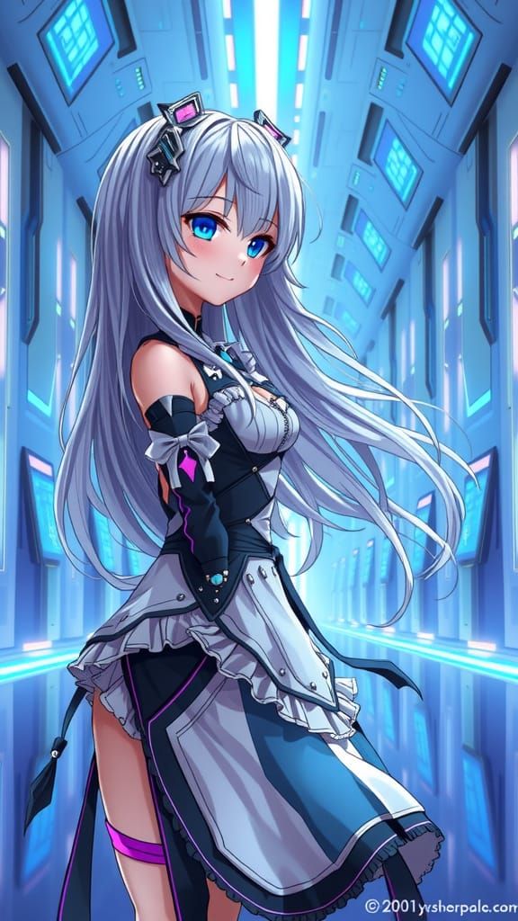 Cyberpunk Maid in Futuristic Palace
