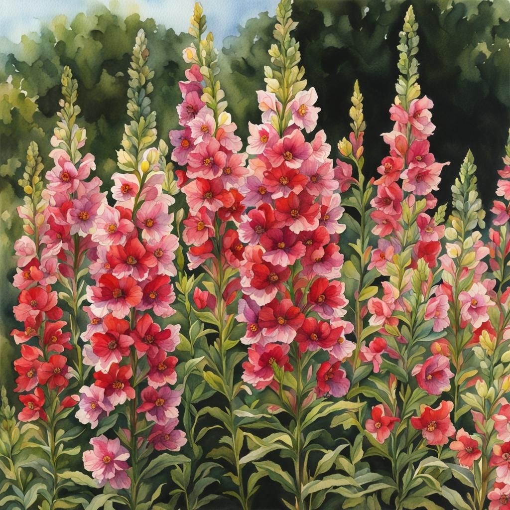 Snapdragons in Watercolor, Botanical Illustration Style