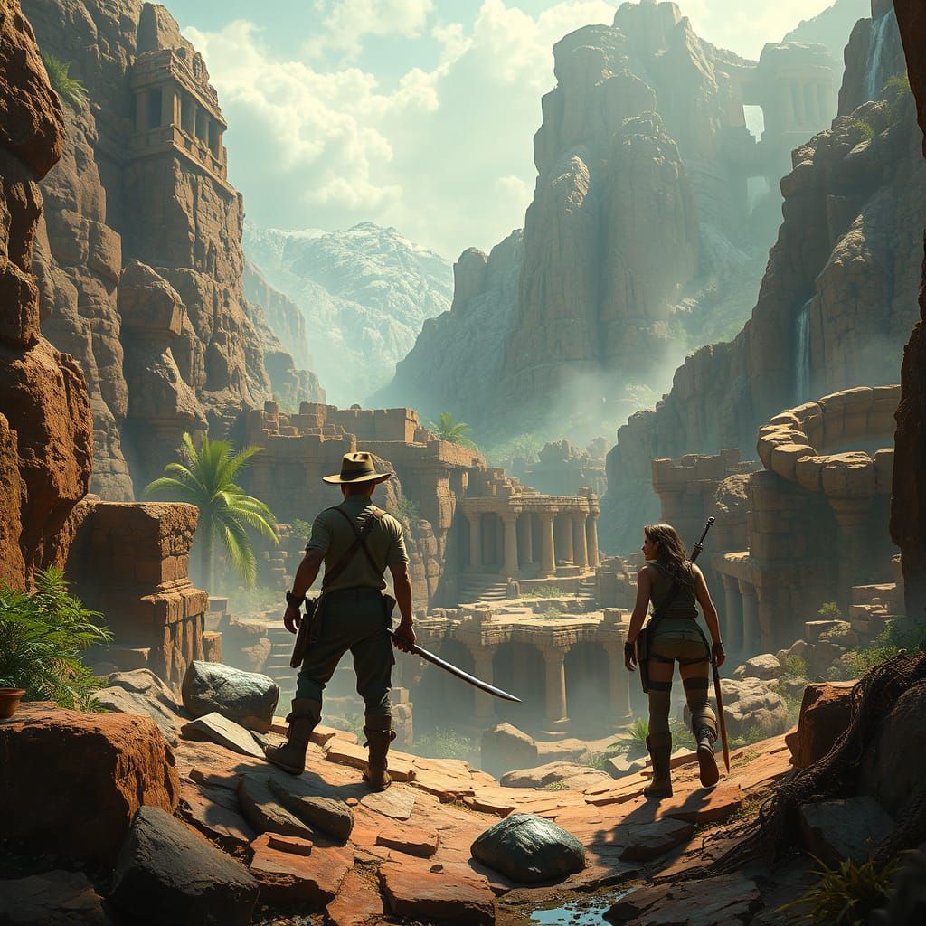 Indiana Jones and Lara Croft Explore Ancient Ruins