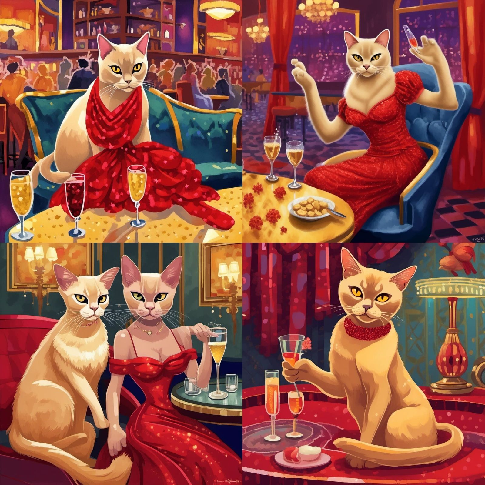 Jessica Rabbit and Burmese Cats in 1940s Bar