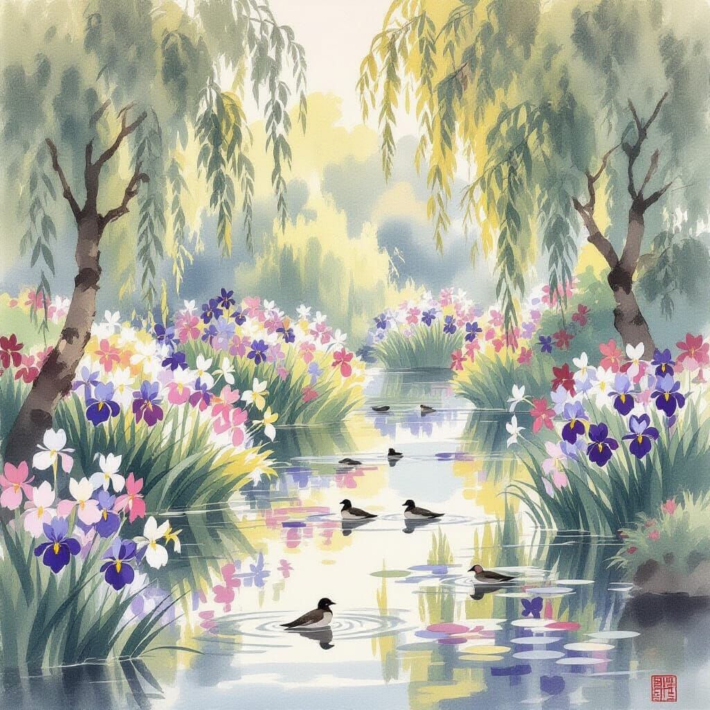 Monet's Garden in Marmottan Avenue, Nihonga Style