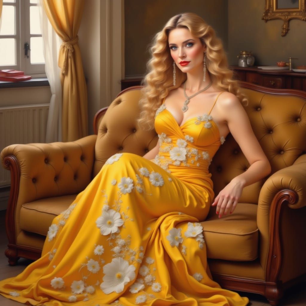 Romantic Bedroom Portrait in Art Nouveau Style