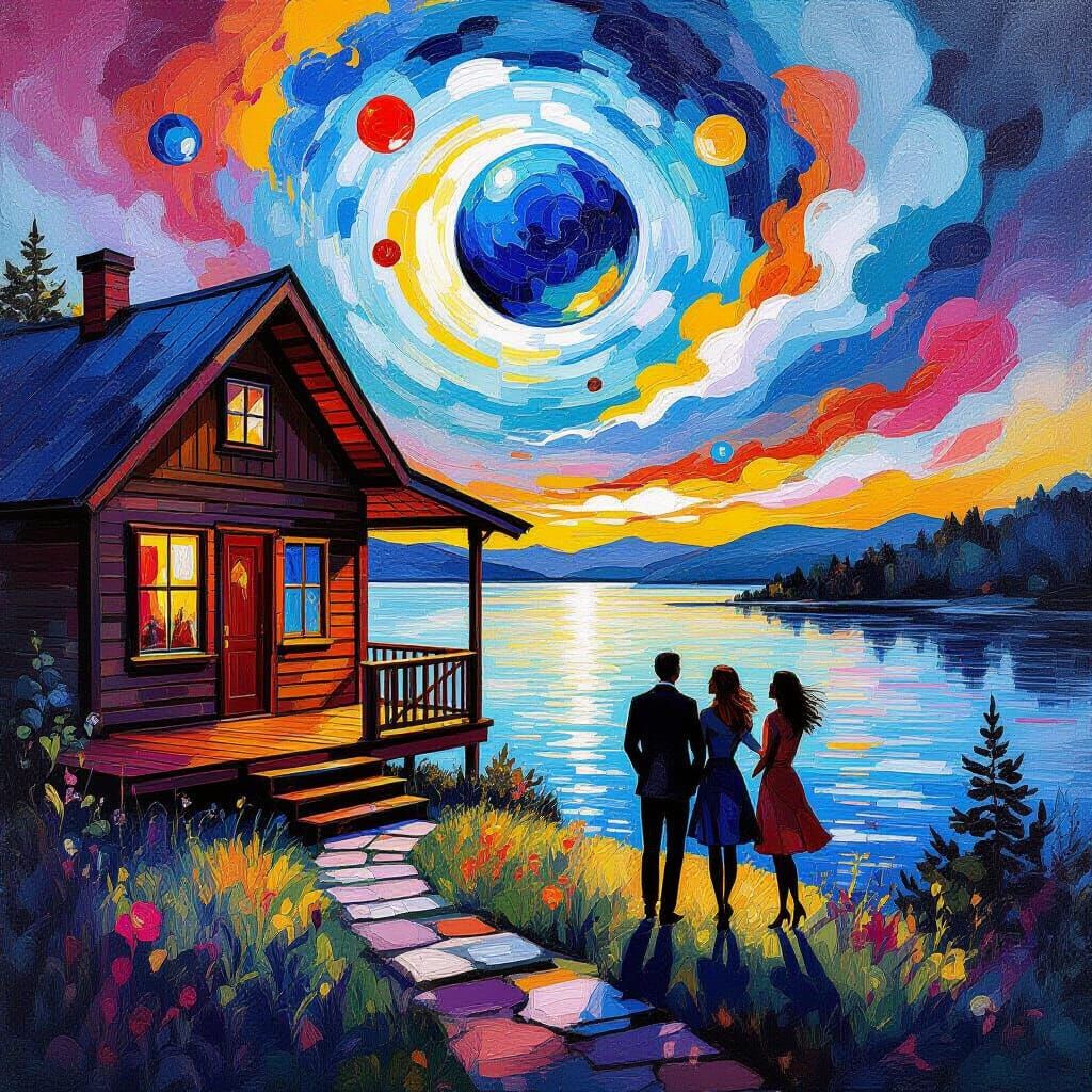 Abstract Landscape with Bouncy Orbs and Figures