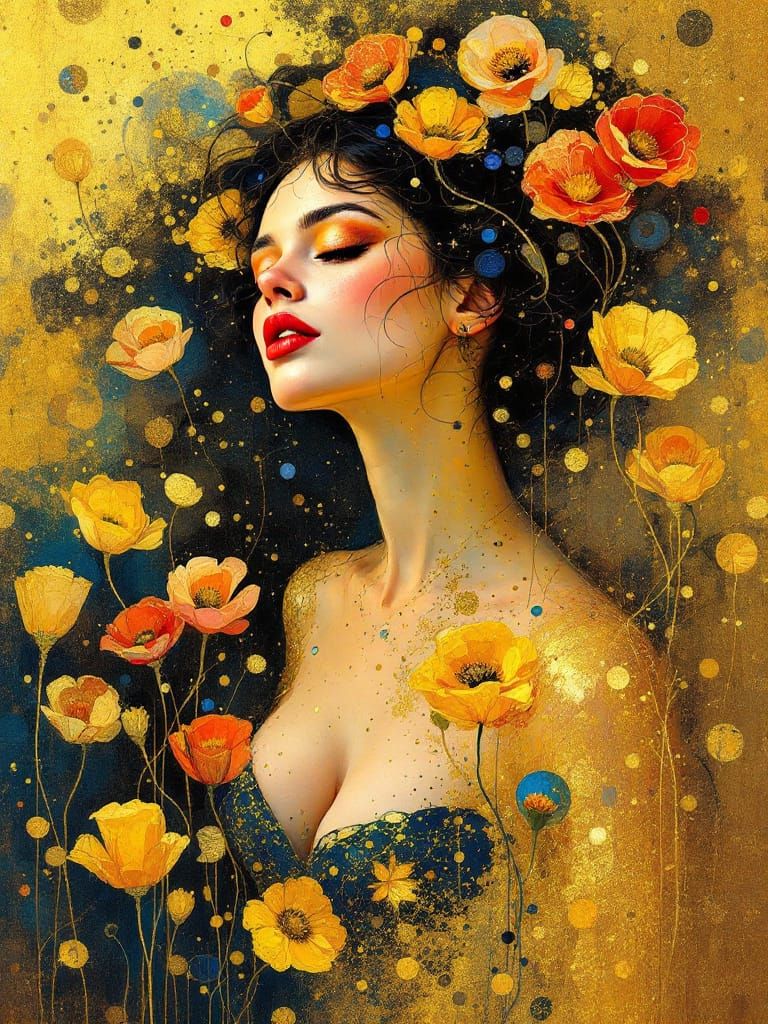 Golden Woman Portrait in Impressionistic Style