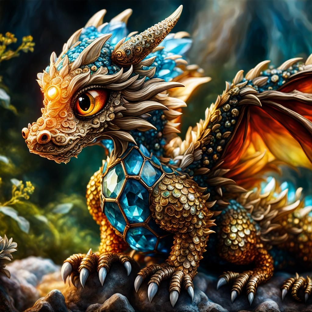 Crystal Dragon Portrait in Arthur Rackham Style