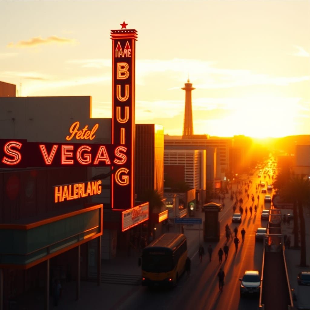 Las Vegas Strip Sunset in 1955, Sharp Focus