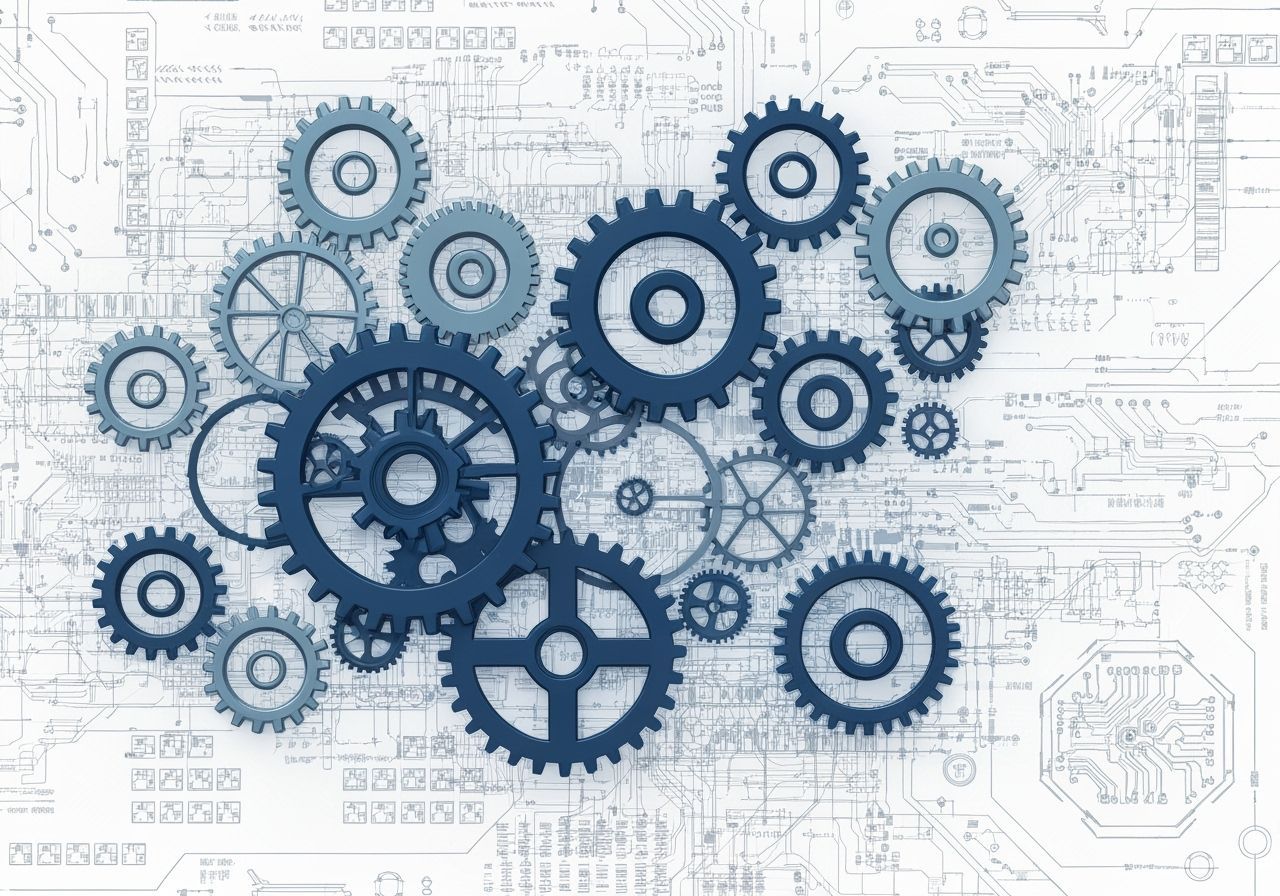 Futuristic Interlocking Gears in Cyberpunk Industrial Design