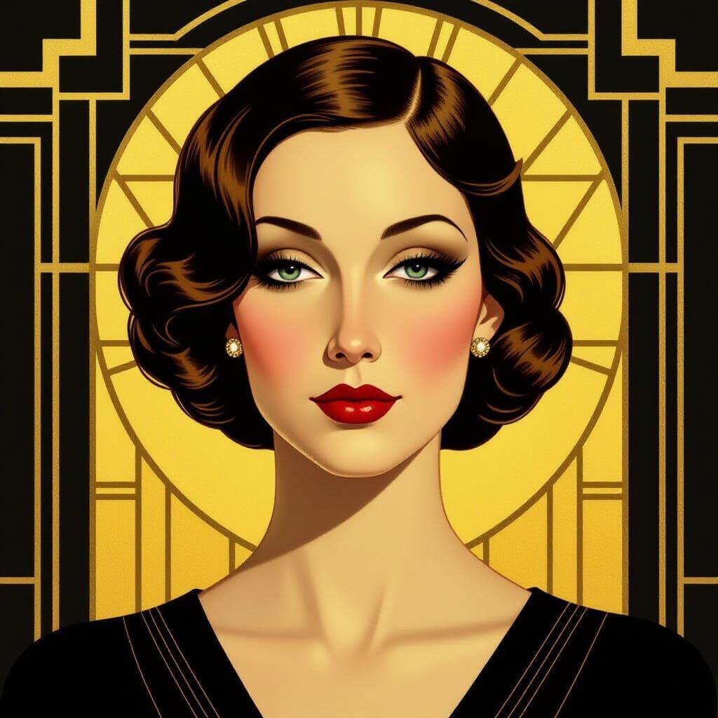 Art Deco Woman Portrait with Geometric Symmetry
