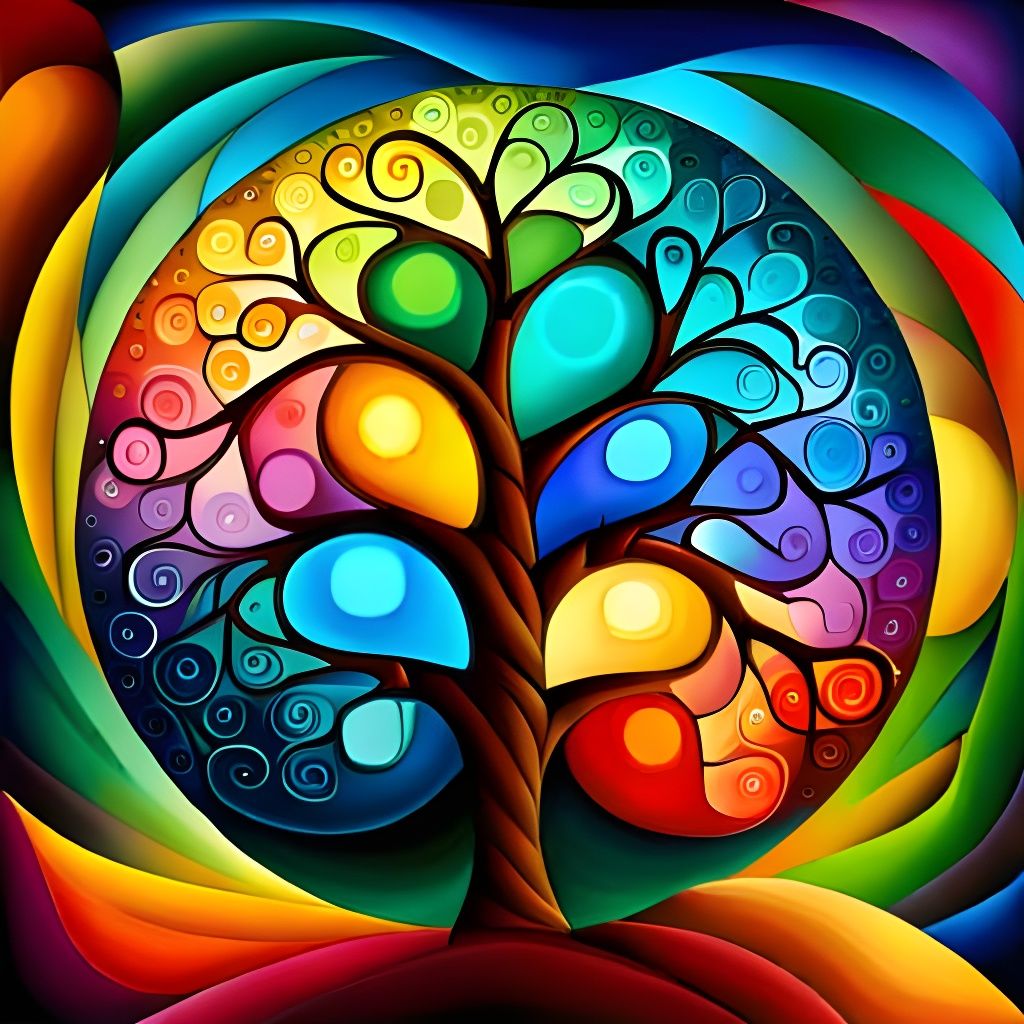 Tree of Life in Neo-Cubist Geometric Art