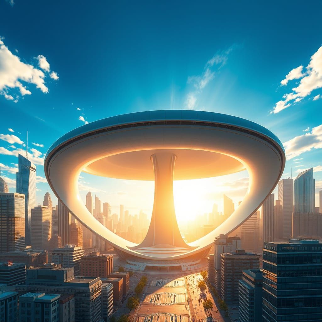 Futuristic City Hall in a Bustling Metropolis