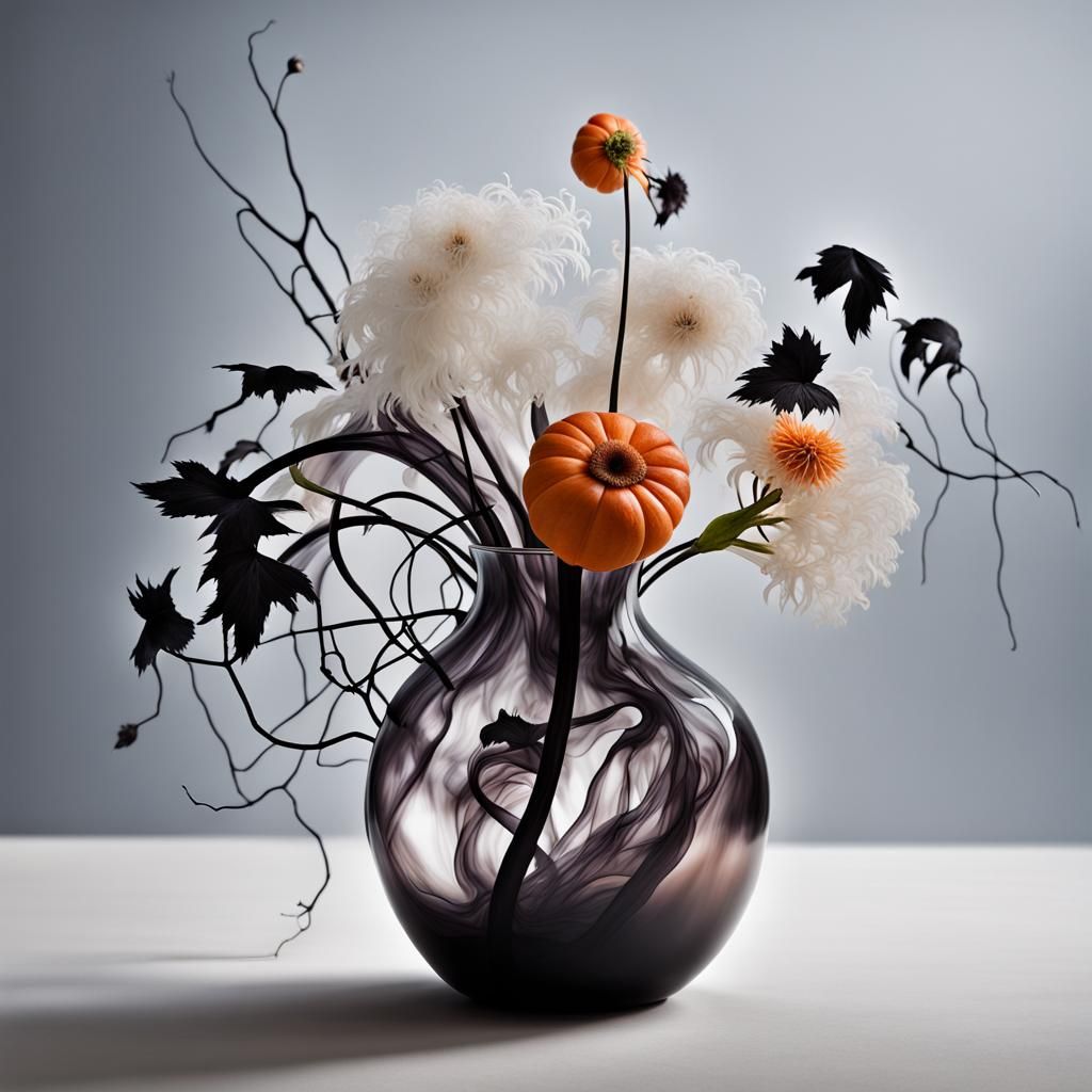 Ghostly Halloween Flowers in Glass Vase