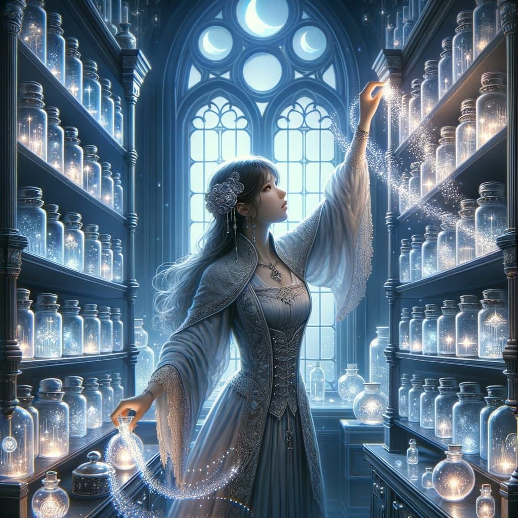 Moonlit Memory Archivist in Detailed Magical Realism