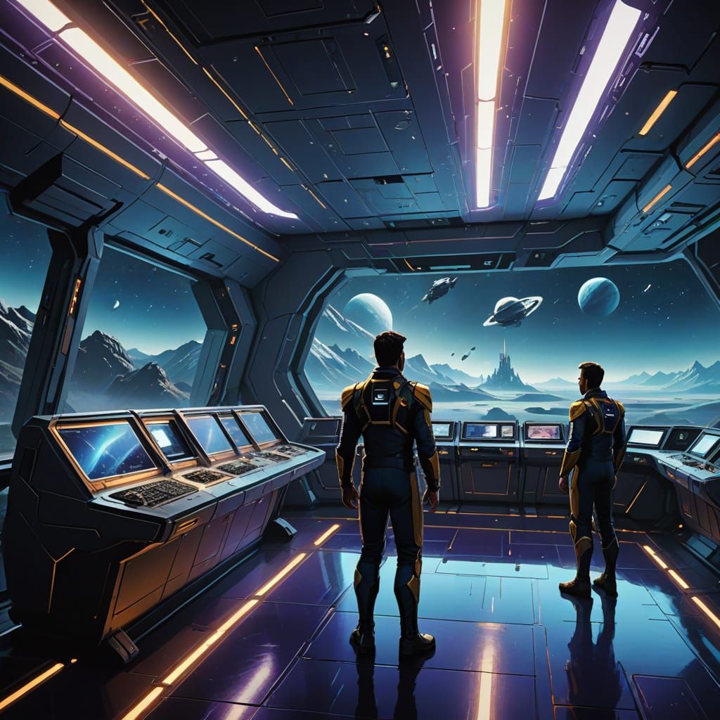 Starship Explorers Gaze at Uncharted Galaxy