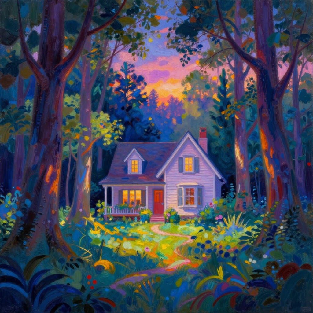 Enchanting Twilight Landscape with Charming House